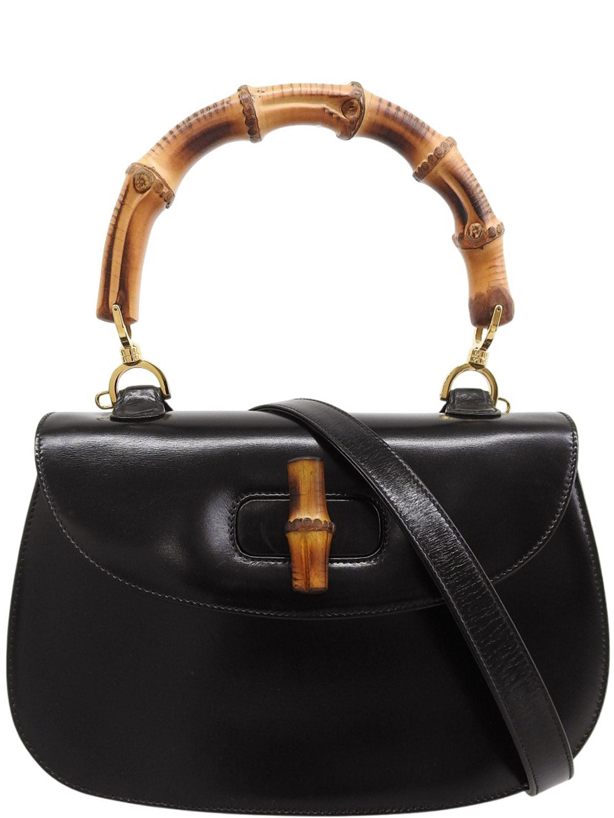 Calfskin Bamboo 2-Way Bag Black