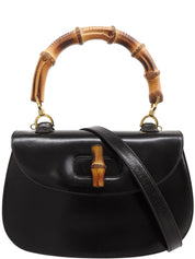 Calfskin Bamboo 2-Way Bag Black