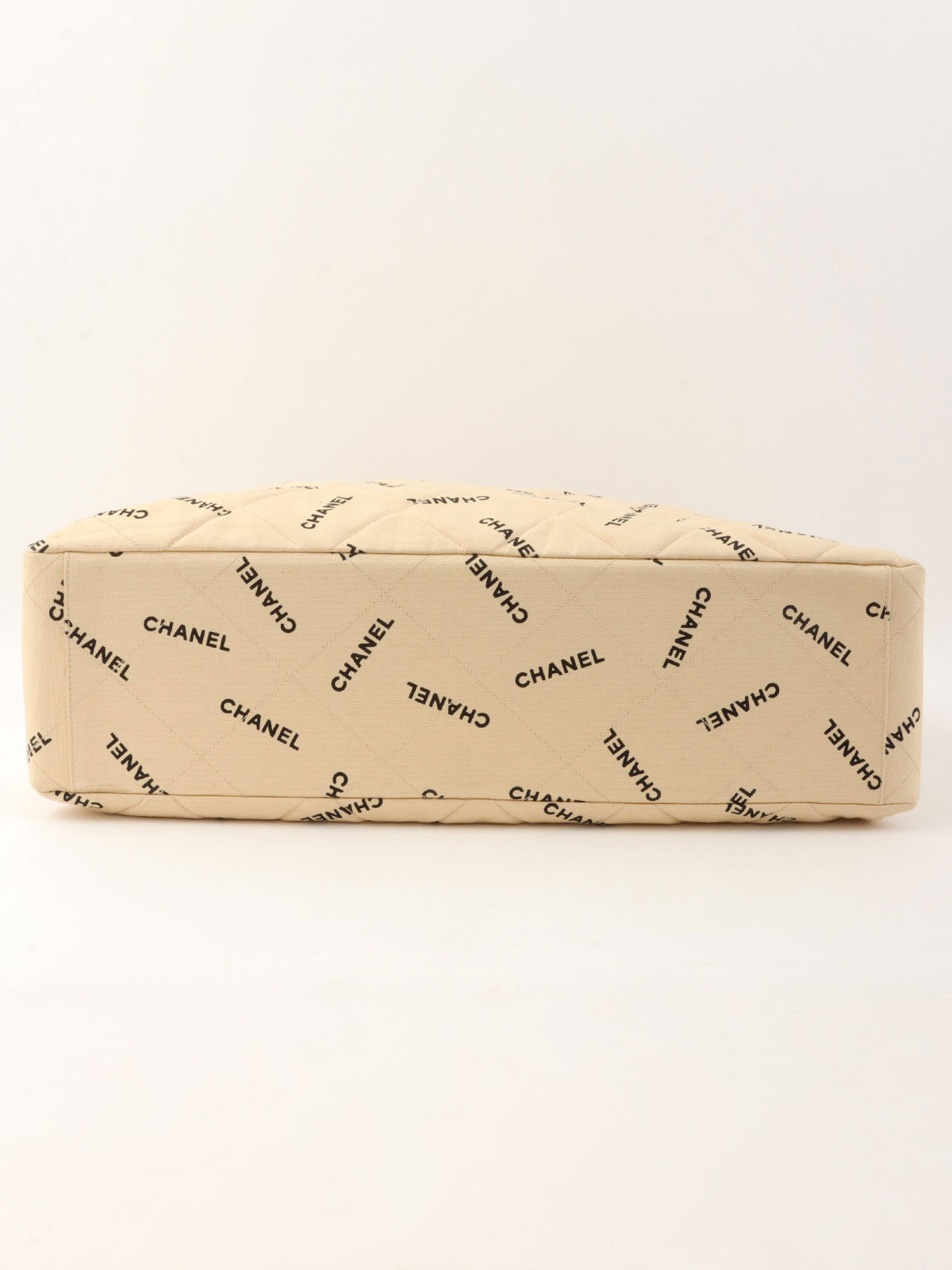 1995 Canvas Logo Print Chain Tote Bag, Beige