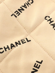 1995 Canvas Logo Print Chain Tote Bag, Beige