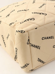 1995 Canvas Logo Print Chain Tote Bag, Beige