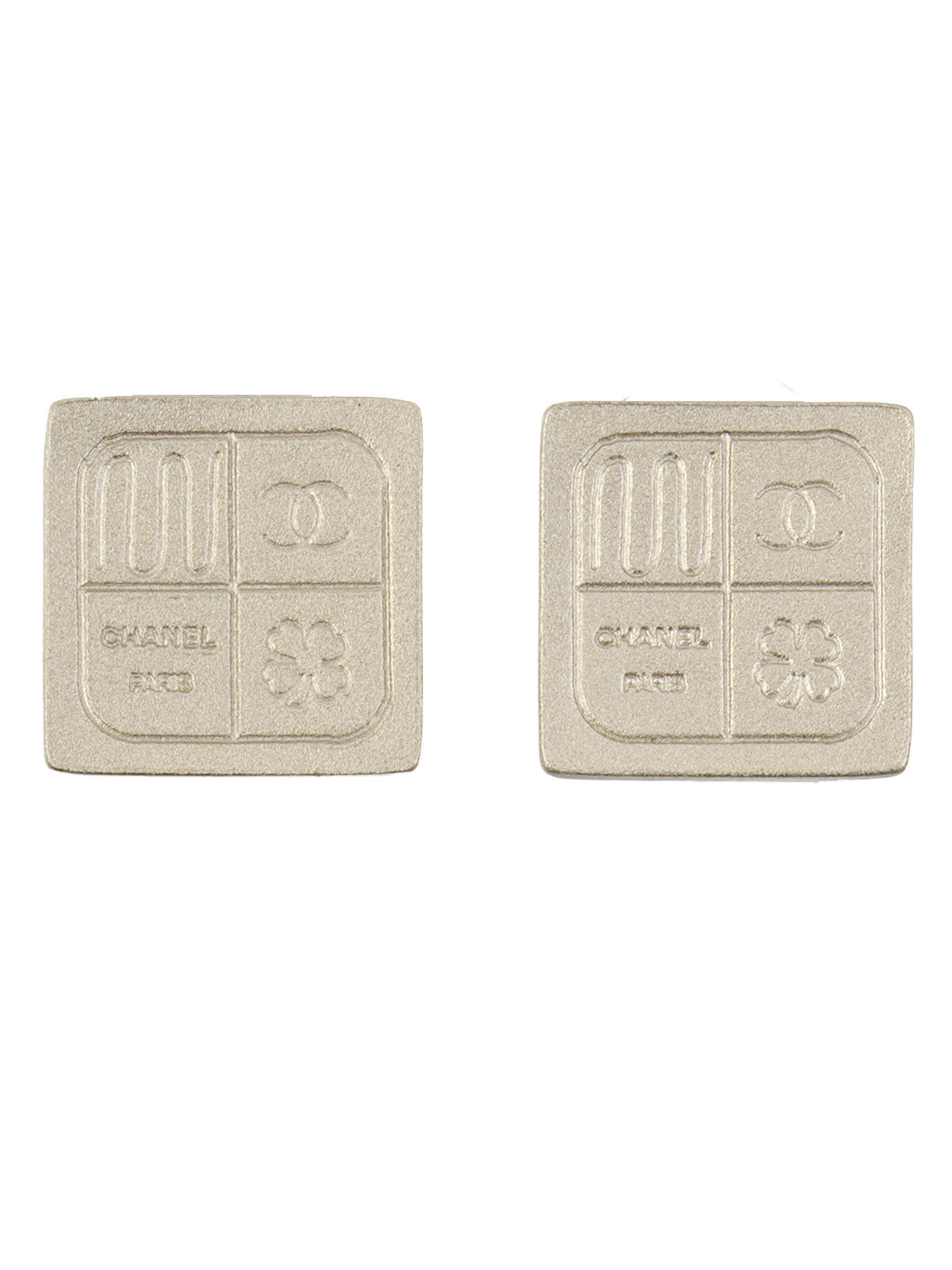 1999 Square Clover CC Mark Earrings, Silver