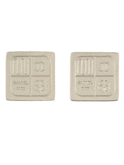 1999 Square Clover CC Mark Earrings, Silver