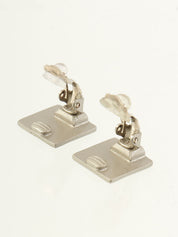 1999 Square Clover CC Mark Earrings, Silver