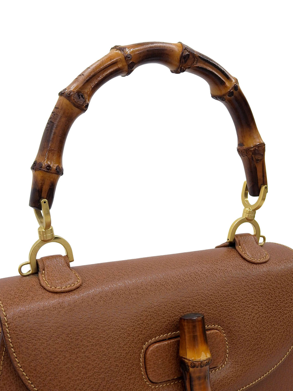 棕色猪皮竹制两用包