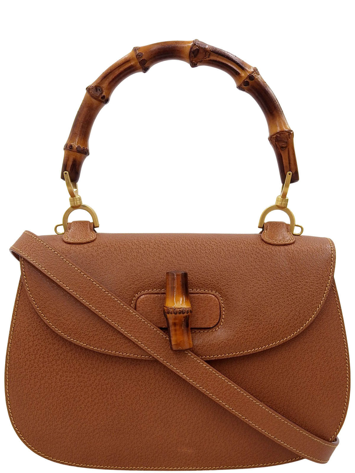 棕色猪皮竹制两用包