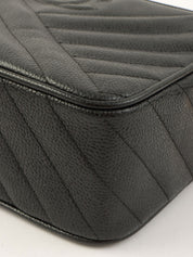 1992年頃製 キャビアスキンバイアスステッチビジューチェーンバッグ ブラック