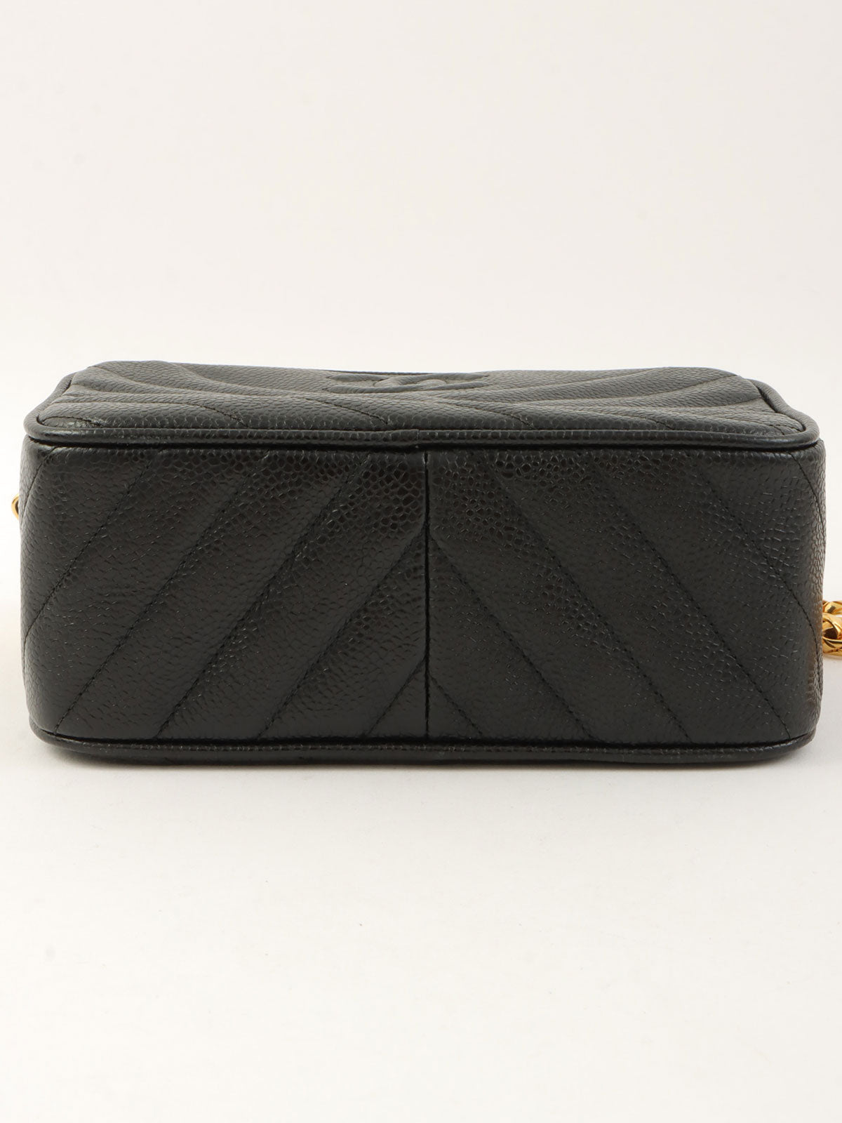 1992年頃製 キャビアスキンバイアスステッチビジューチェーンバッグ ブラック