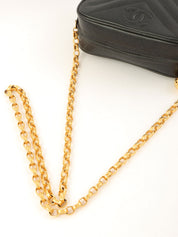 1992年頃製 キャビアスキンバイアスステッチビジューチェーンバッグ ブラック