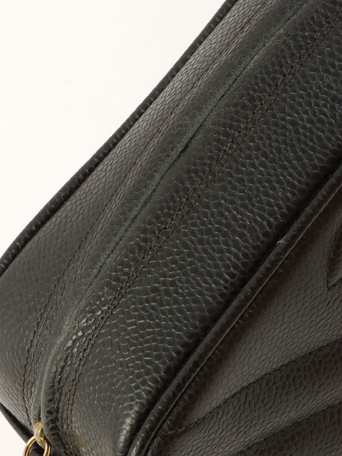 1992年頃製 キャビアスキンバイアスステッチビジューチェーンバッグ ブラック