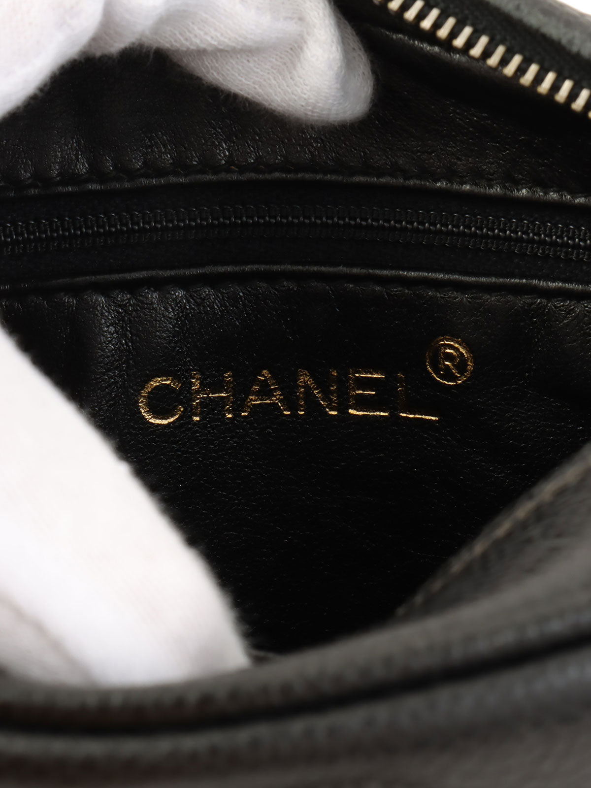 1992年頃製 キャビアスキンバイアスステッチビジューチェーンバッグ ブラック