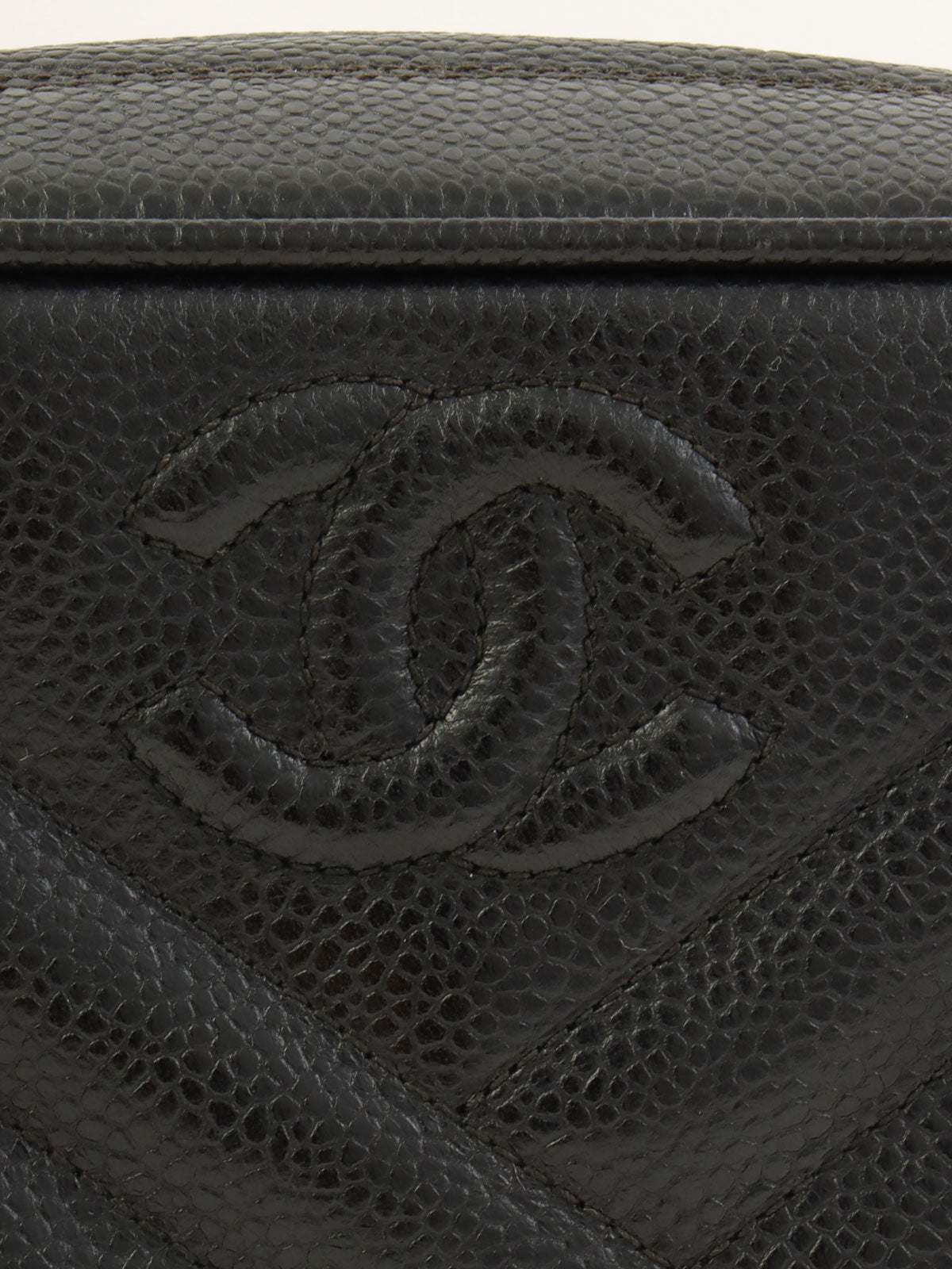 1992年頃製 キャビアスキンバイアスステッチビジューチェーンバッグ ブラック