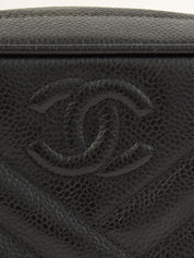 1992年頃製 キャビアスキンバイアスステッチビジューチェーンバッグ ブラック