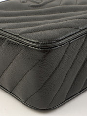 1992年頃製 キャビアスキンバイアスステッチビジューチェーンバッグ ブラック