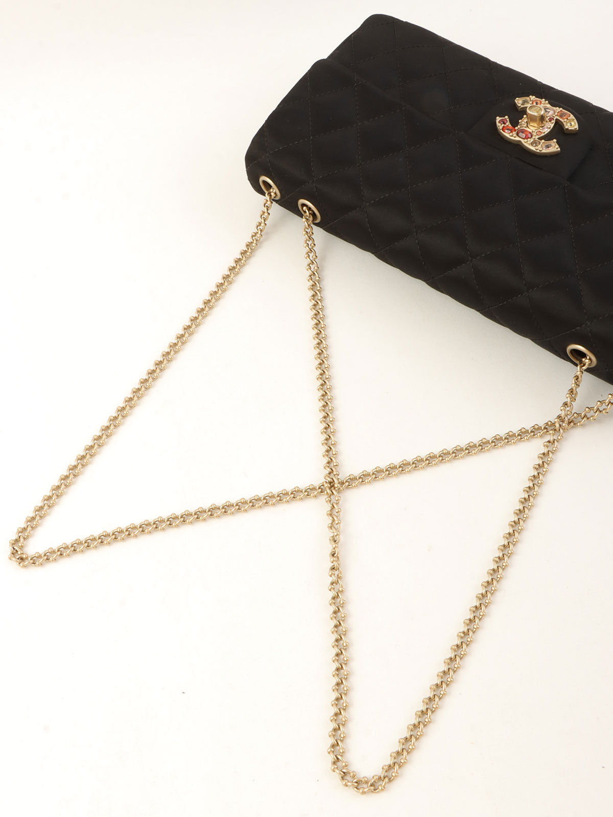 2008年頃製 シルクサテンカラーストーンCCターンロックチェーンショルダーバッグ ブラック