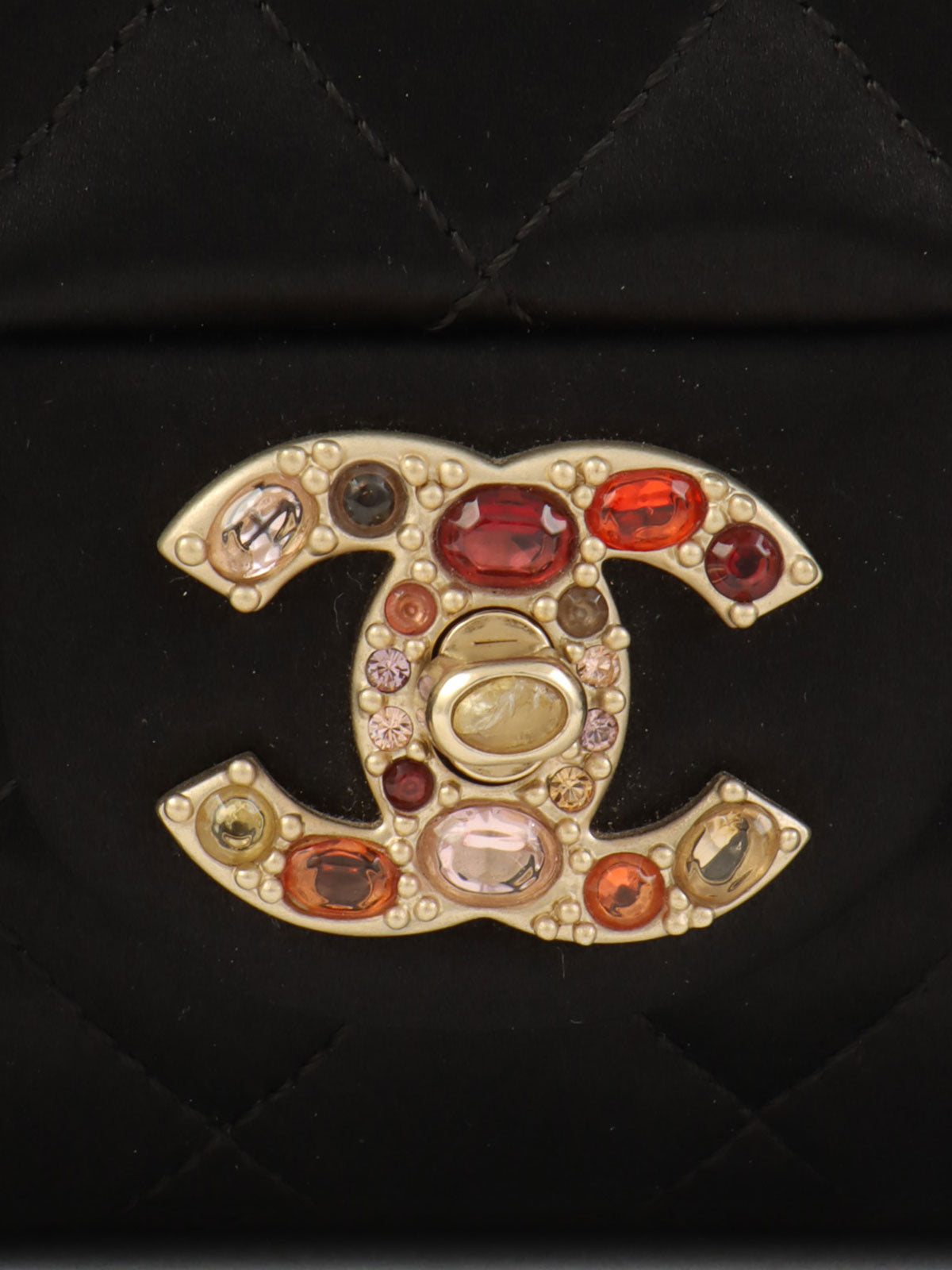 2008年頃製 シルクサテンカラーストーンCCターンロックチェーンショルダーバッグ ブラック