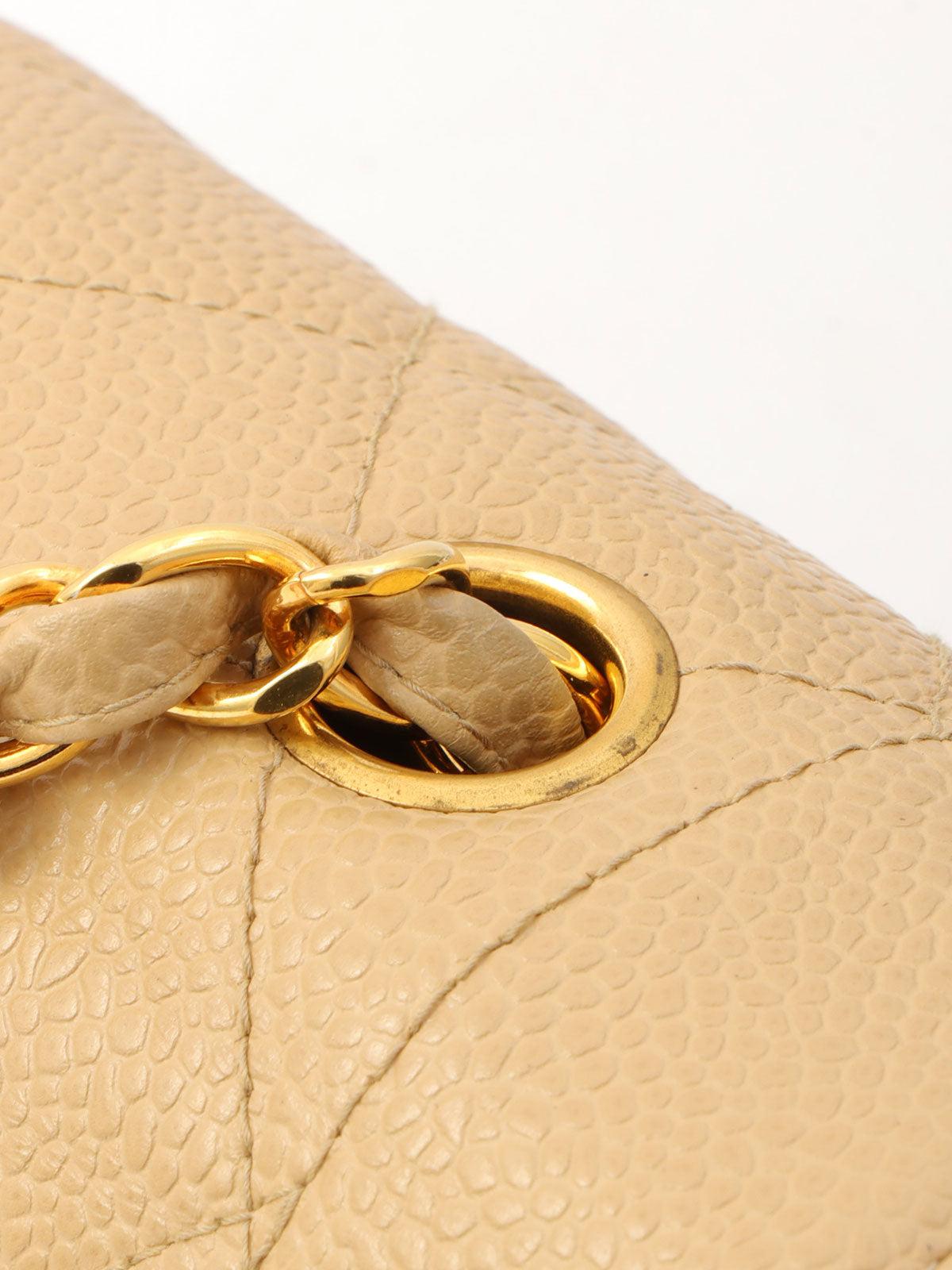 Diana caviar leather flap chain bag, 22cm, beige, made around 1995.