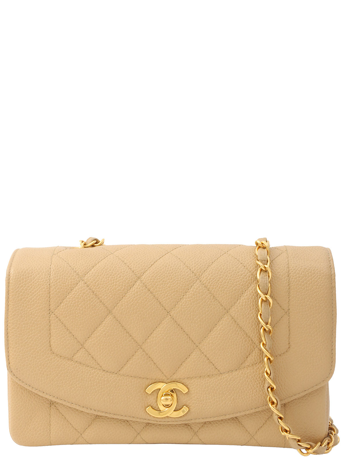 Diana caviar leather flap chain bag, 22cm, beige, made around 1995.