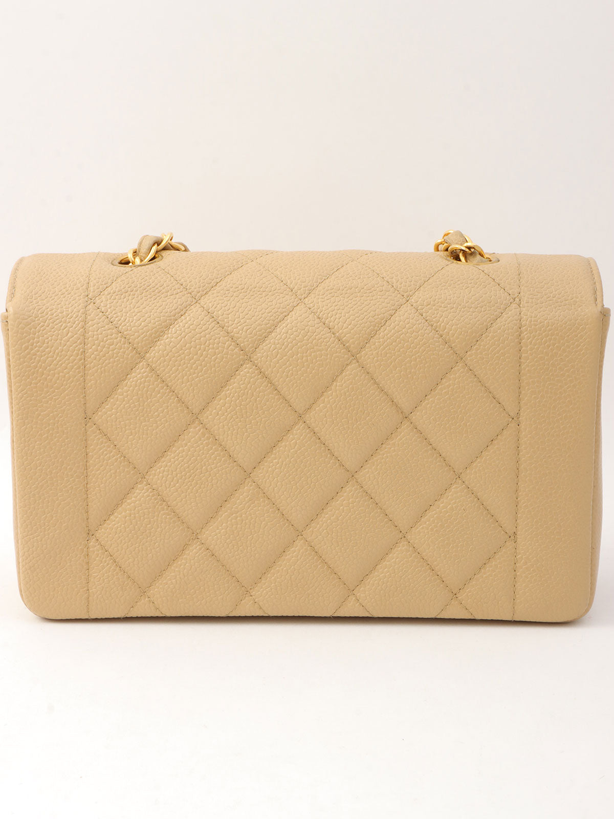 Diana caviar leather flap chain bag, 22cm, beige, made around 1995.