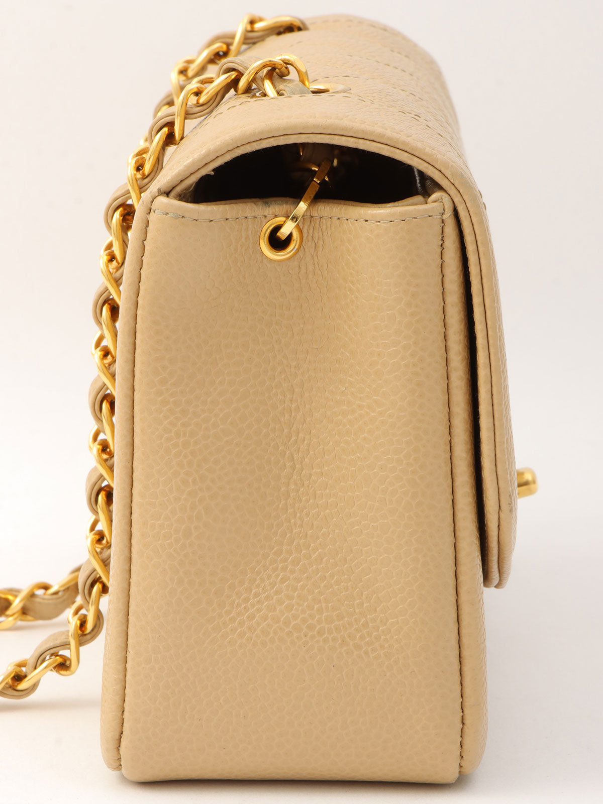 Diana caviar leather flap chain bag, 22cm, beige, made around 1995.