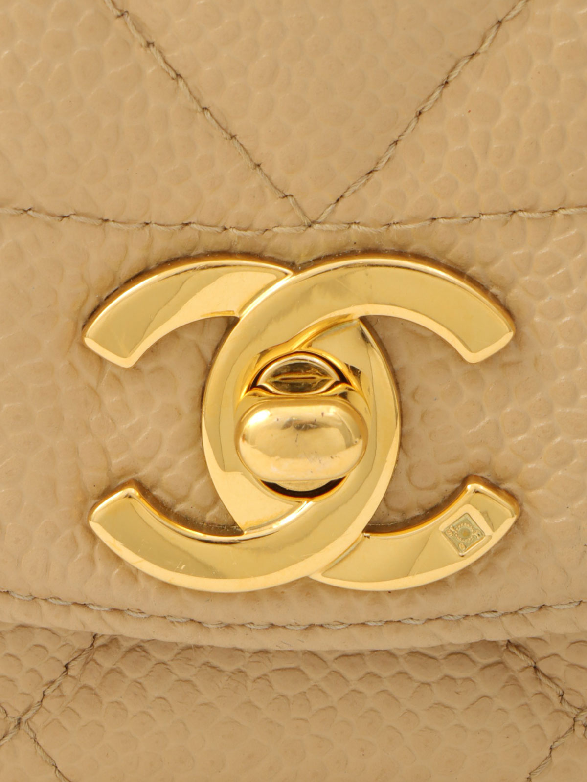 Diana caviar leather flap chain bag, 22cm, beige, made around 1995.