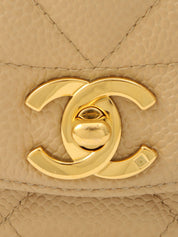 Diana caviar leather flap chain bag, 22cm, beige, made around 1995.