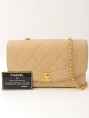 Diana caviar leather flap chain bag, 22cm, beige, made around 1995.