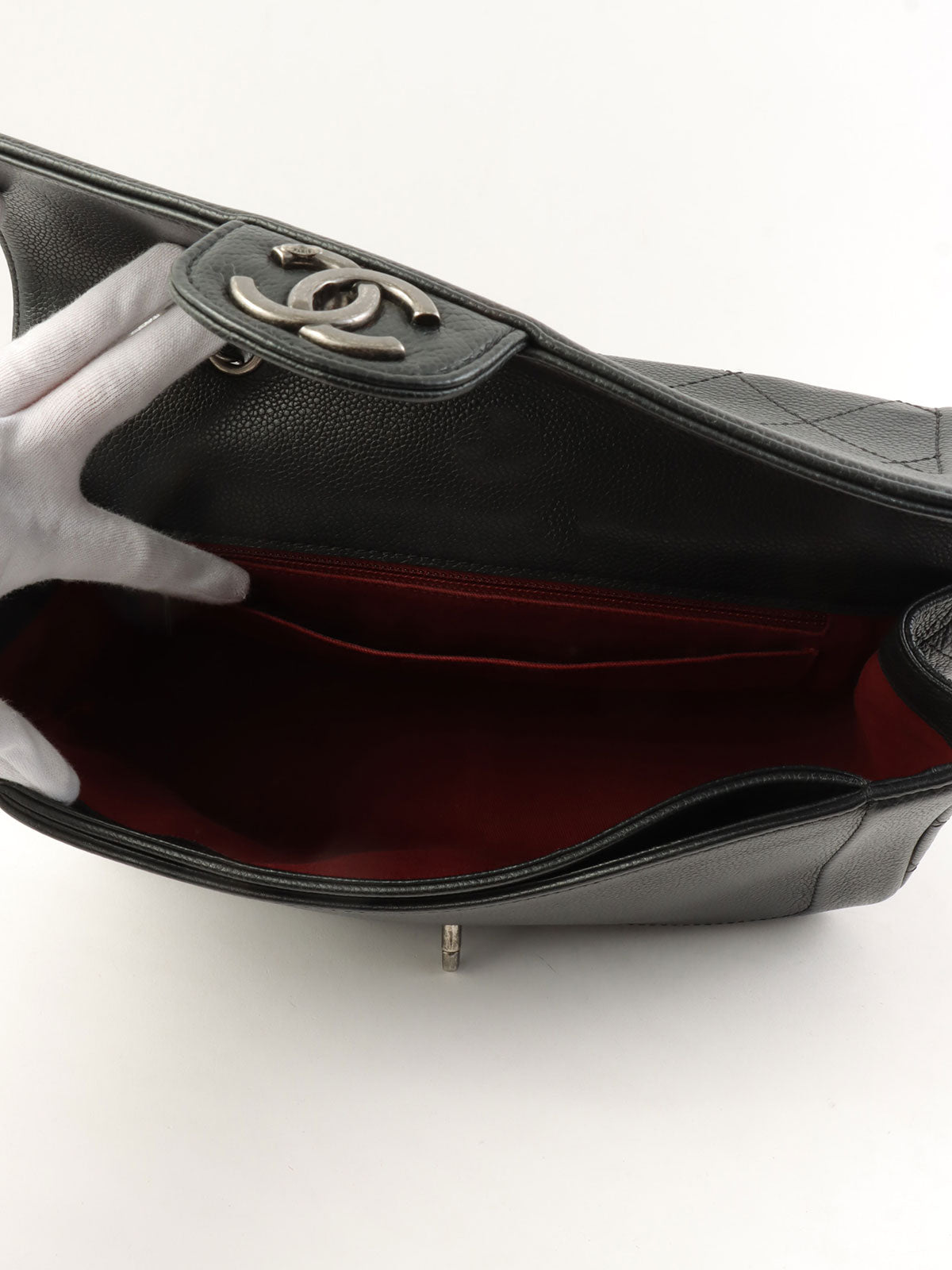 2014年頃製 キャビアスキンCCターンロックチェーンショルダーバッグ ブラック