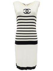 ボーダーパターンCCマーク刺繍ノースリーブワンピース ホワイト/ネイビー