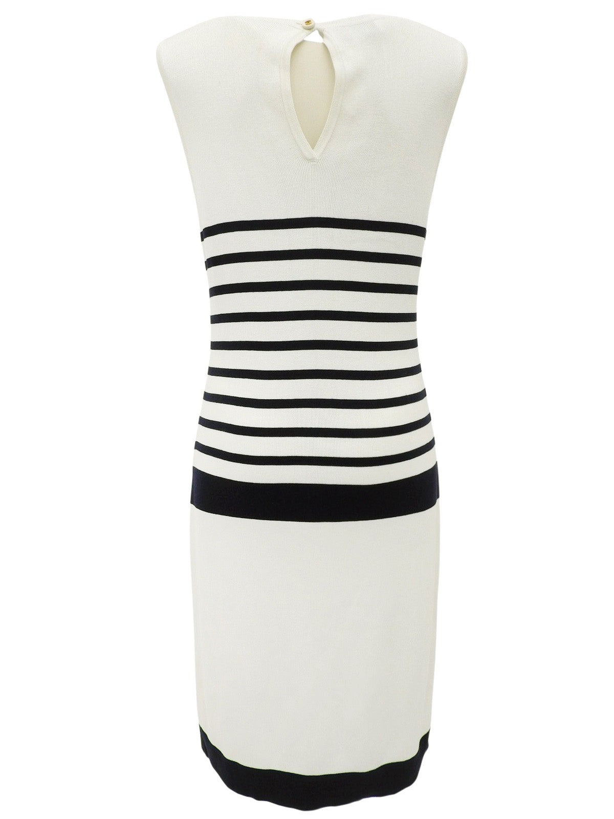 ボーダーパターンCCマーク刺繍ノースリーブワンピース ホワイト/ネイビー