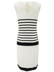 ボーダーパターンCCマーク刺繍ノースリーブワンピース ホワイト/ネイビー