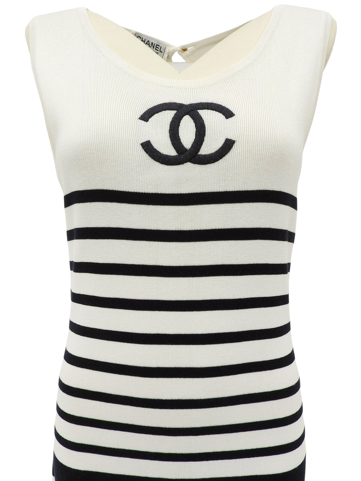 ボーダーパターンCCマーク刺繍ノースリーブワンピース ホワイト/ネイビー