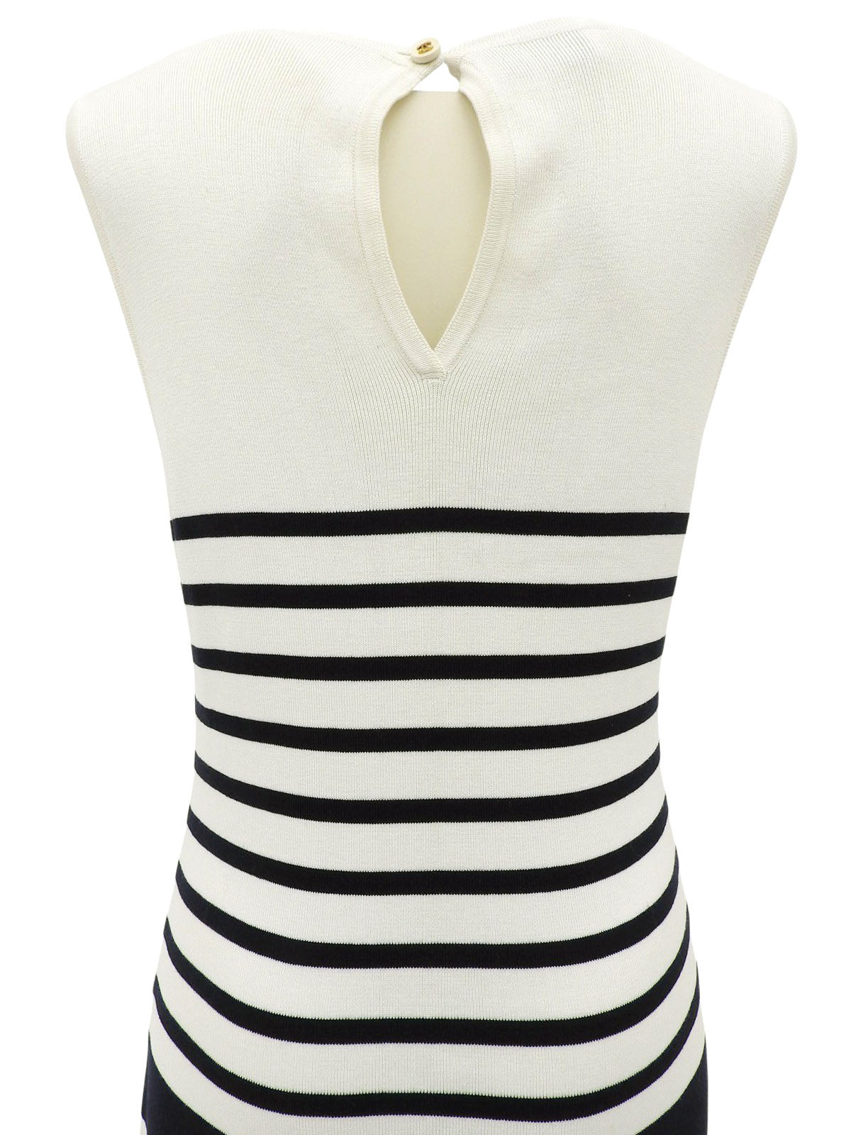 ボーダーパターンCCマーク刺繍ノースリーブワンピース ホワイト/ネイビー