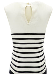 ボーダーパターンCCマーク刺繍ノースリーブワンピース ホワイト/ネイビー