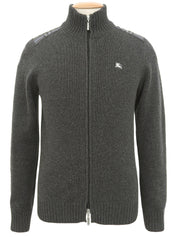 ウールショルダーデザインジップアップニットトップス グレー