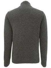 Wool shoulder design zip-up knit top in grey