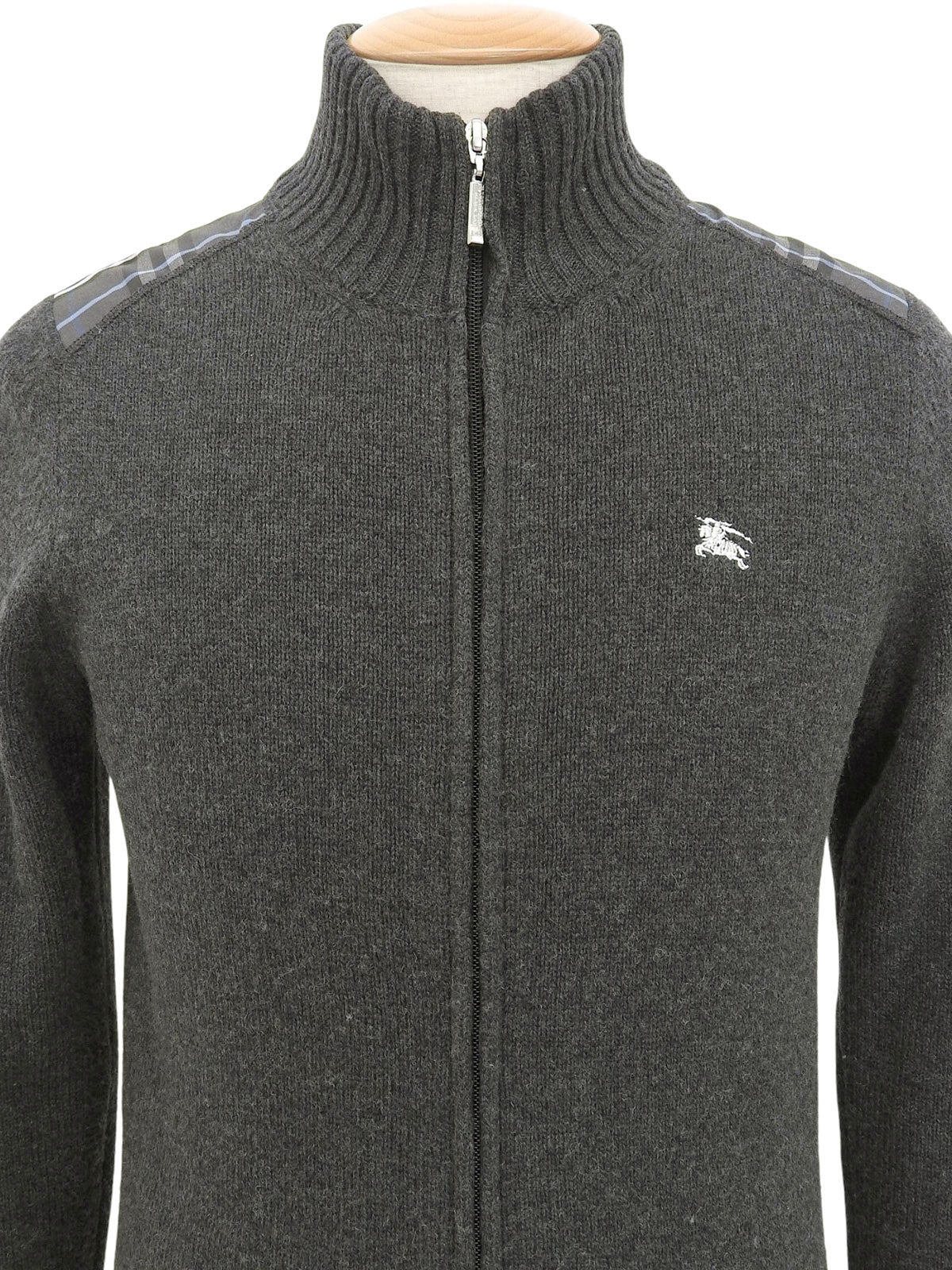 Wool shoulder design zip-up knit top in grey