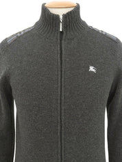 Wool shoulder design zip-up knit top in grey