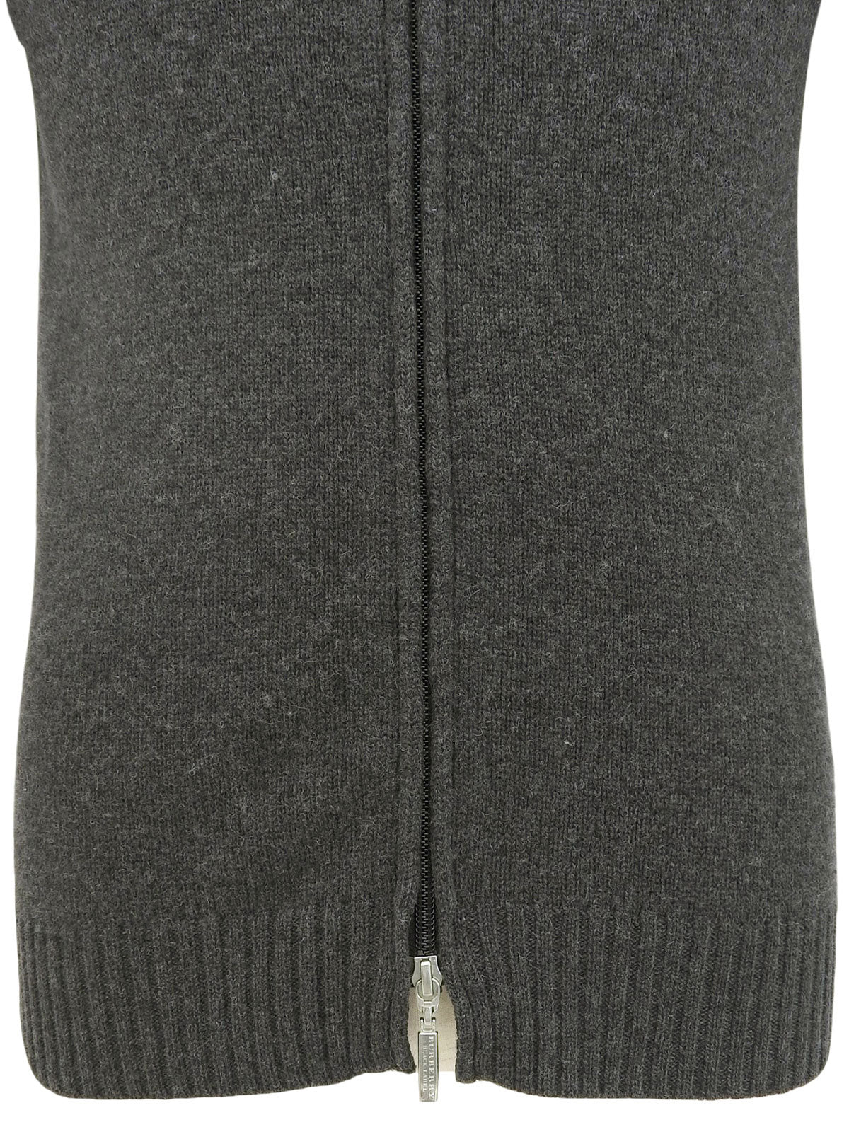 Wool shoulder design zip-up knit top in grey