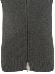 Wool shoulder design zip-up knit top in grey