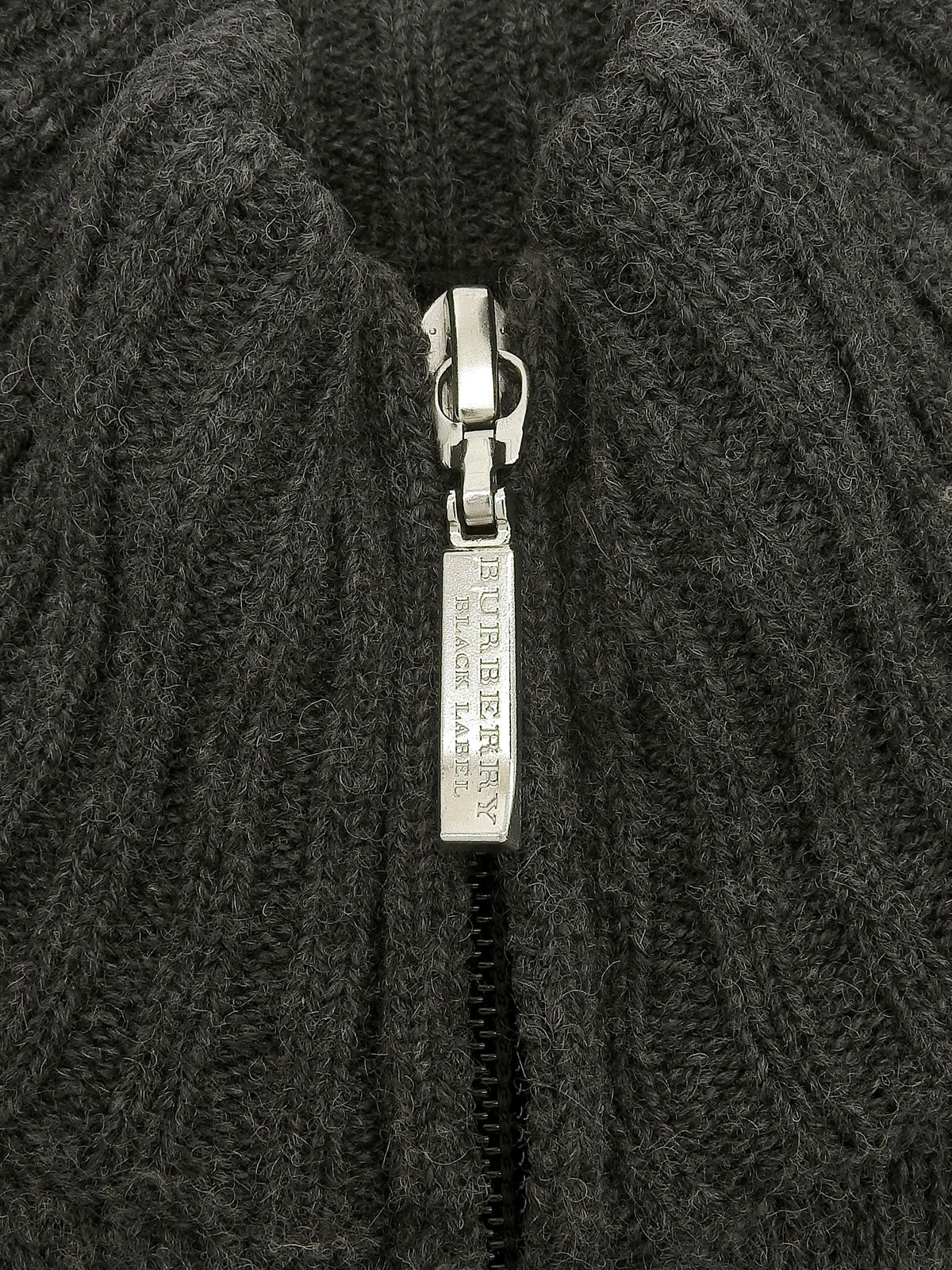 Wool shoulder design zip-up knit top in grey