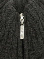 Wool shoulder design zip-up knit top in grey