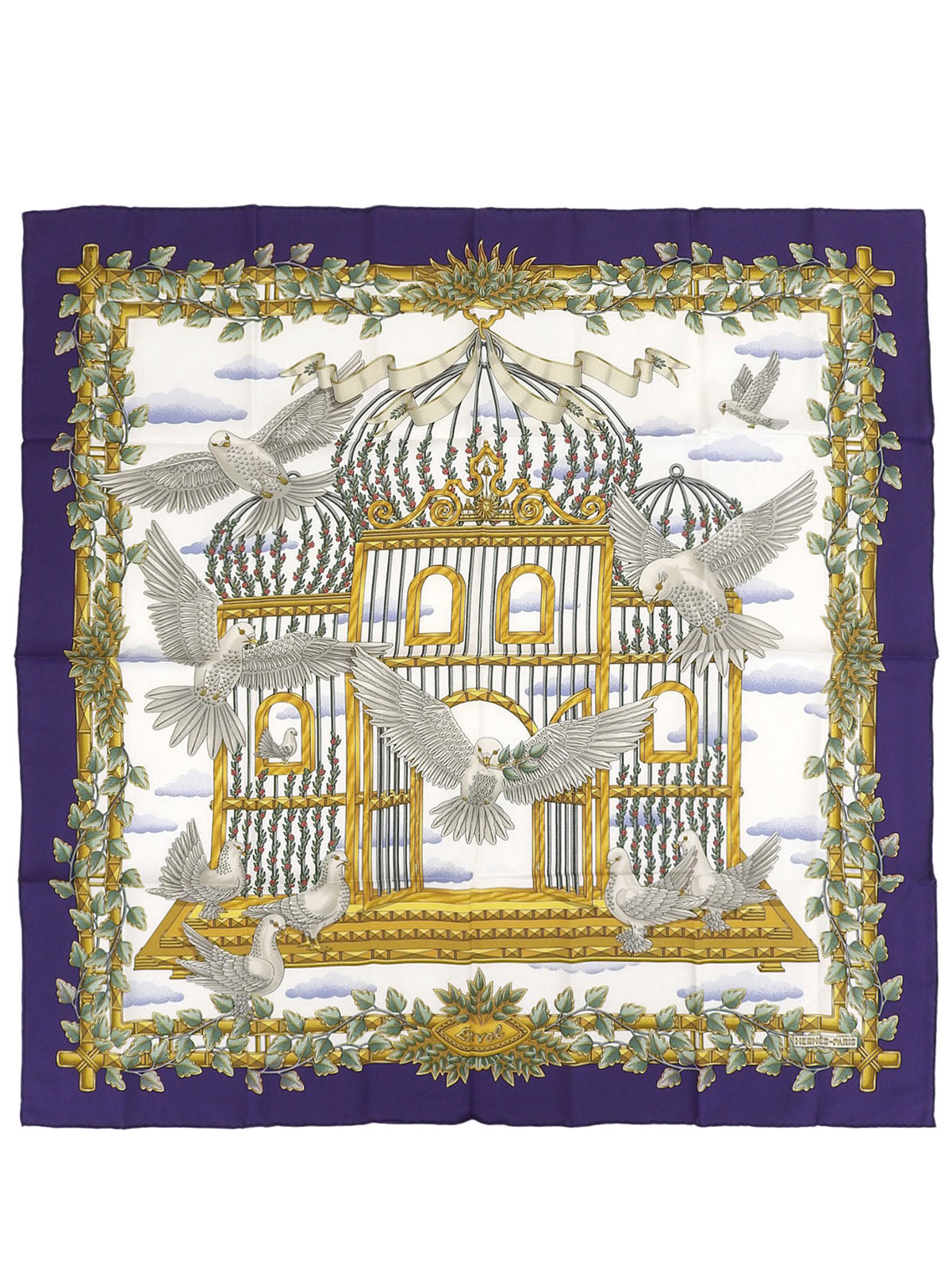 カレ90 Envolパターンスカーフ ネイビー/ホワイト/マルチ