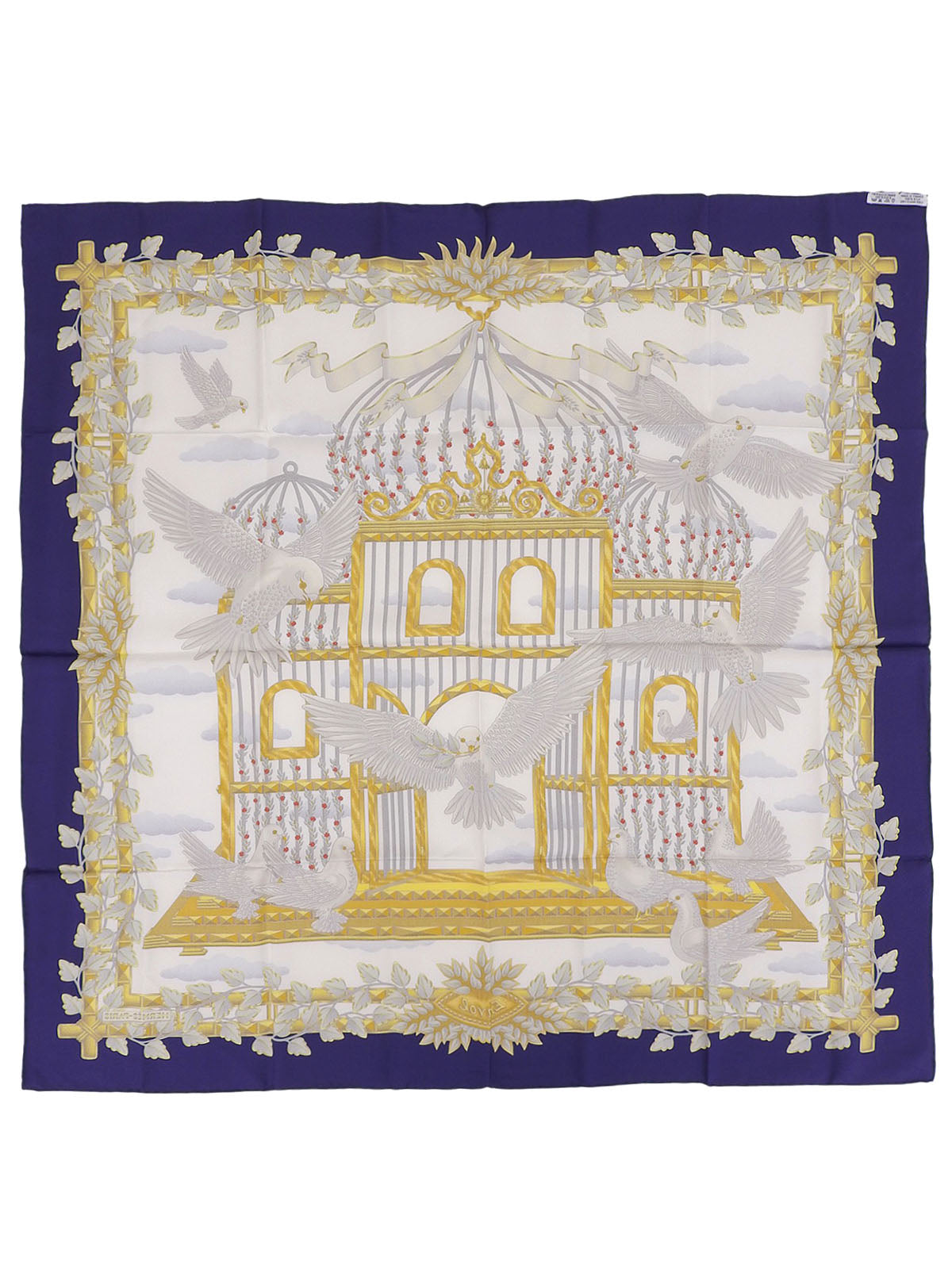 カレ90 Envolパターンスカーフ ネイビー/ホワイト/マルチ