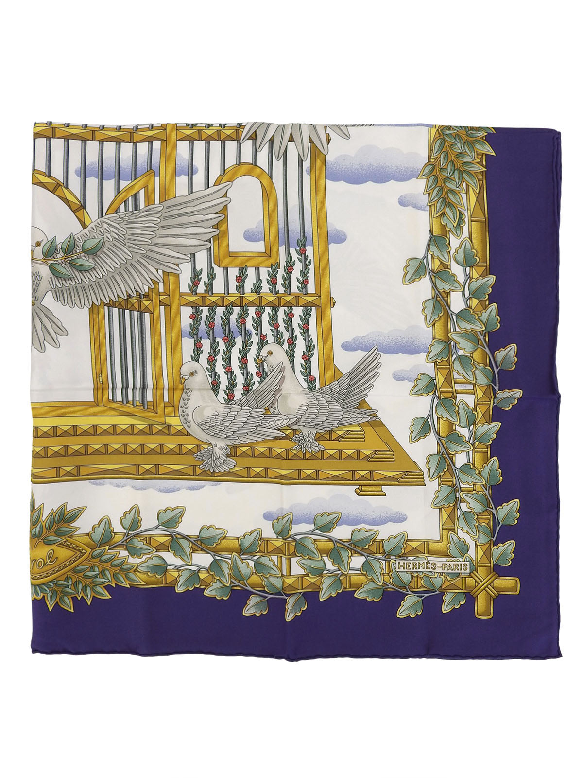 カレ90 Envolパターンスカーフ ネイビー/ホワイト/マルチ