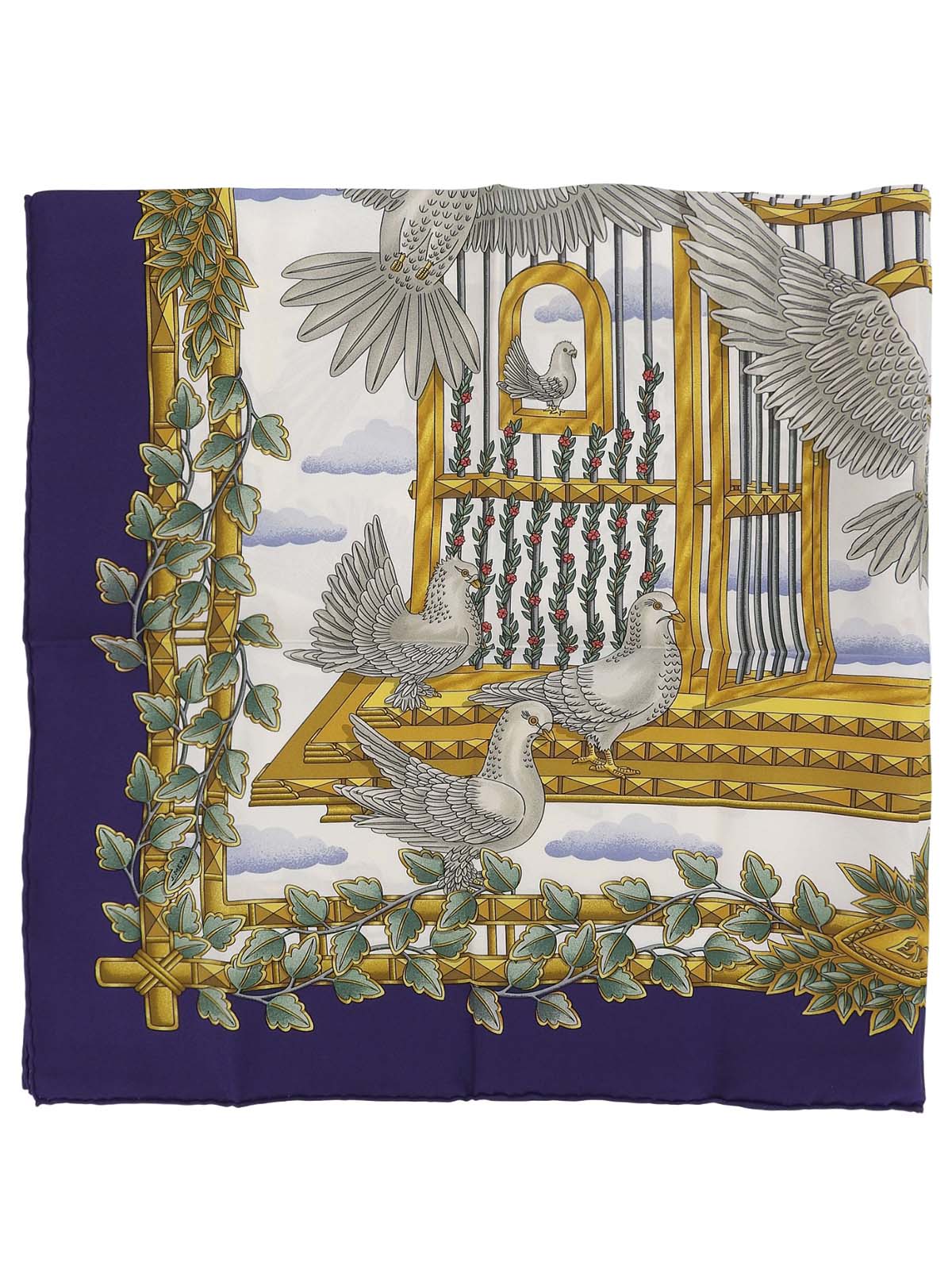 カレ90 Envolパターンスカーフ ネイビー/ホワイト/マルチ