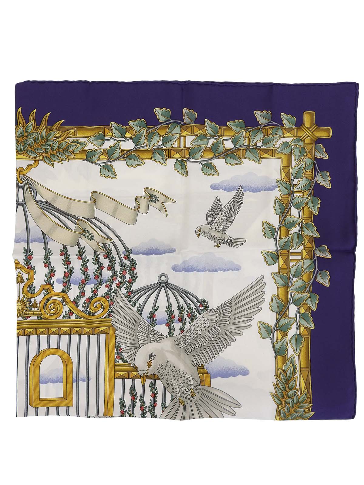 カレ90 Envolパターンスカーフ ネイビー/ホワイト/マルチ