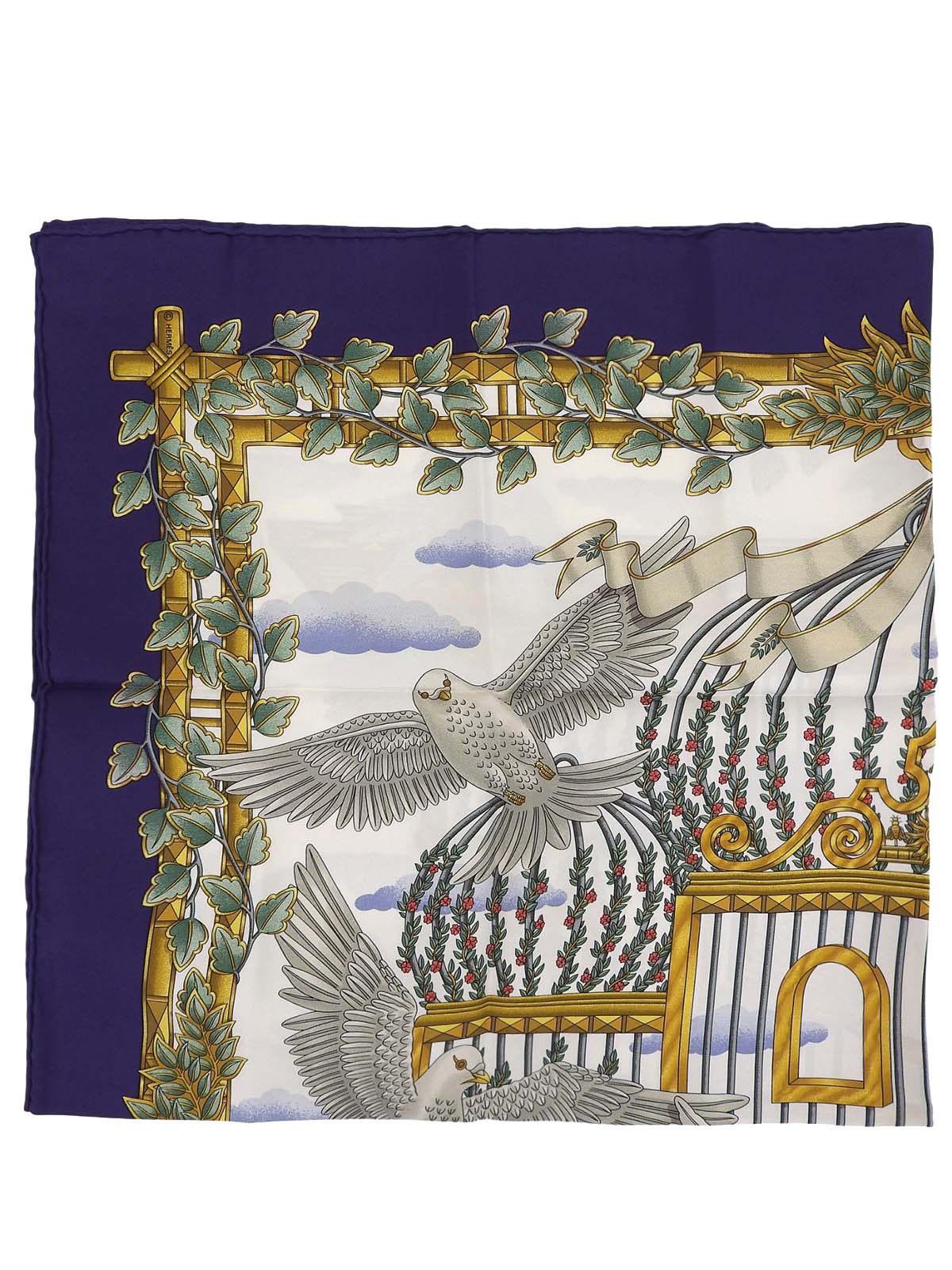 カレ90 Envolパターンスカーフ ネイビー/ホワイト/マルチ