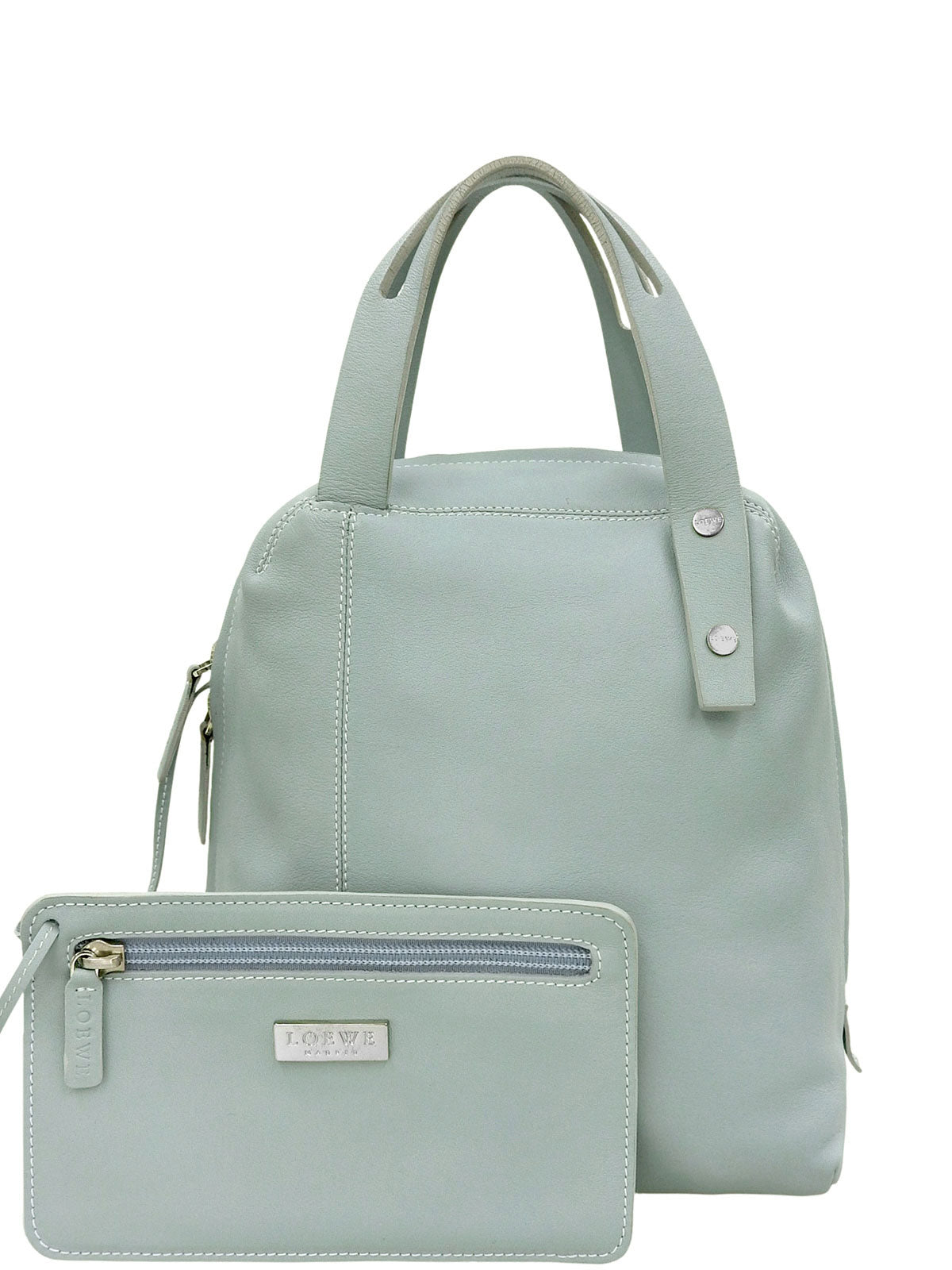 Logo embossed handbag in light blue