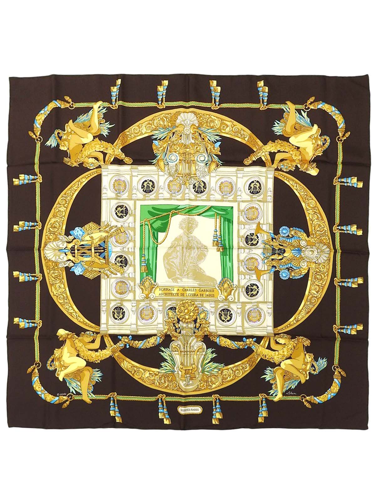 Carré 90 Opera Pattern Scarf Brown/Multi